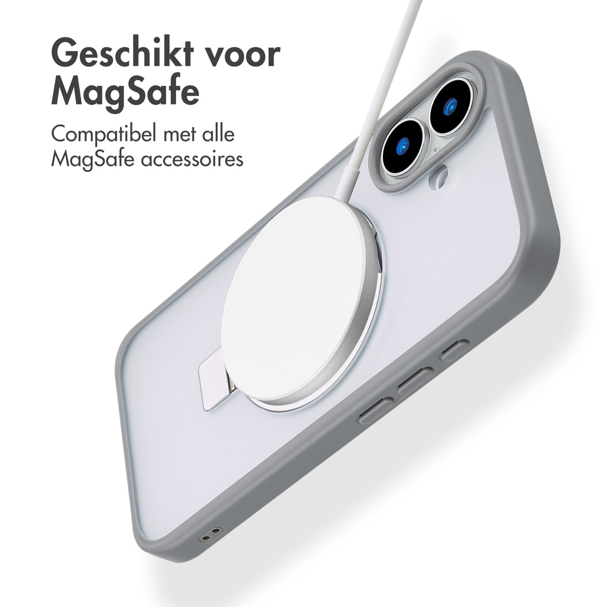 Accezz Ring Stand Backcover met MagSafe Apple iPhone 16 - Grijs - Afbeelding 4