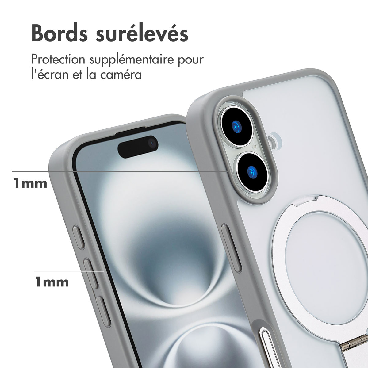 Accezz Ring Stand Backcover met MagSafe Apple iPhone 16 - Grijs - Afbeelding 10