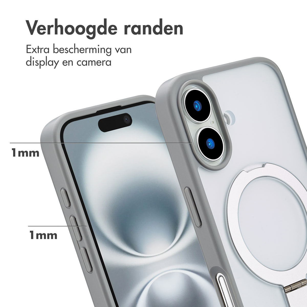 Accezz Ring Stand Backcover met MagSafe Apple iPhone 16 - Grijs - Afbeelding 3