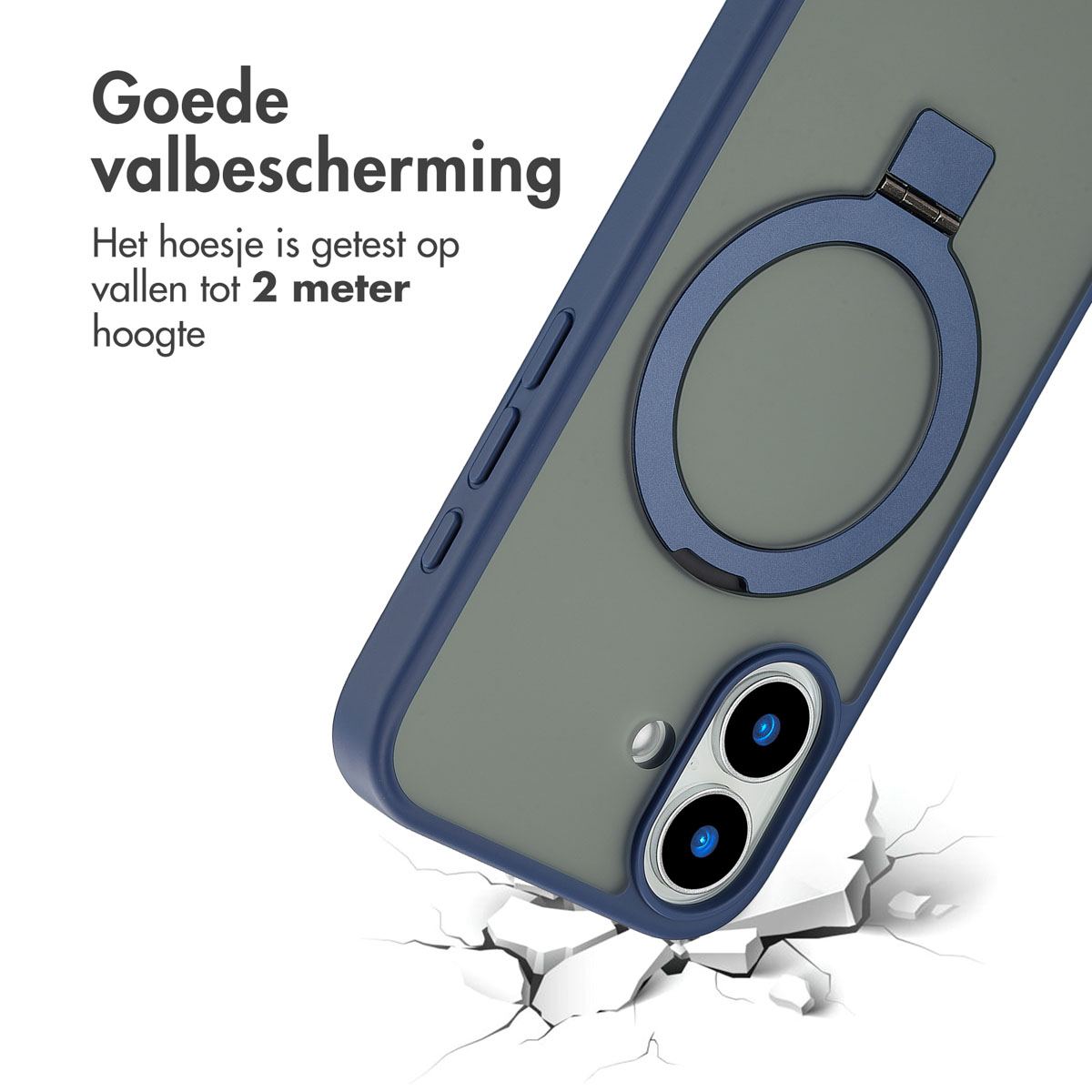 Accezz Ring Stand Backcover met MagSafe Apple iPhone 16 - Blauw - Afbeelding 6