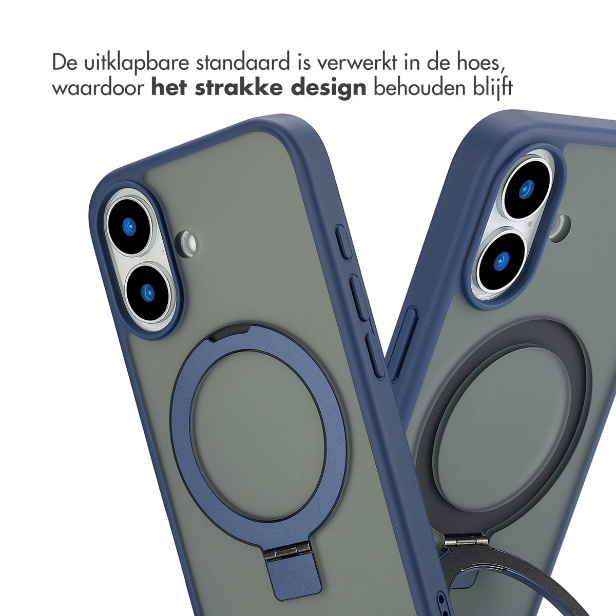 Accezz Ring Stand Backcover met MagSafe Apple iPhone 16 - Blauw - Afbeelding 5