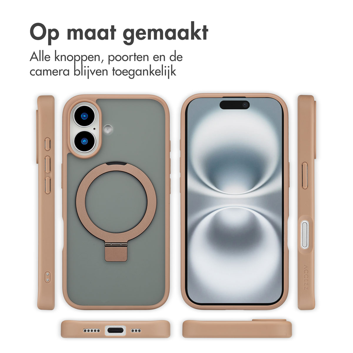 Accezz Ring Stand Backcover met MagSafe Apple iPhone 16 - Bruin - Afbeelding 8