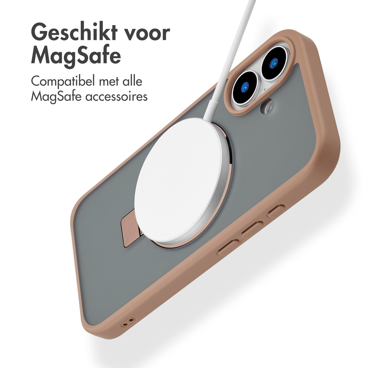 Accezz Ring Stand Backcover met MagSafe Apple iPhone 16 - Bruin - Afbeelding 4