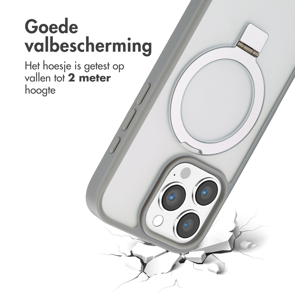 Accezz Ring Stand Backcover met MagSafe Apple iPhone 16 Pro - Grijs - Afbeelding 6