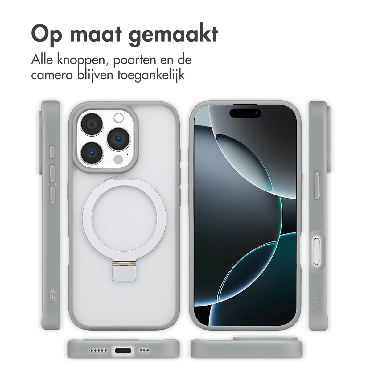 Accezz Ring Stand Backcover met MagSafe Apple iPhone 16 Pro - Grijs - Afbeelding 5