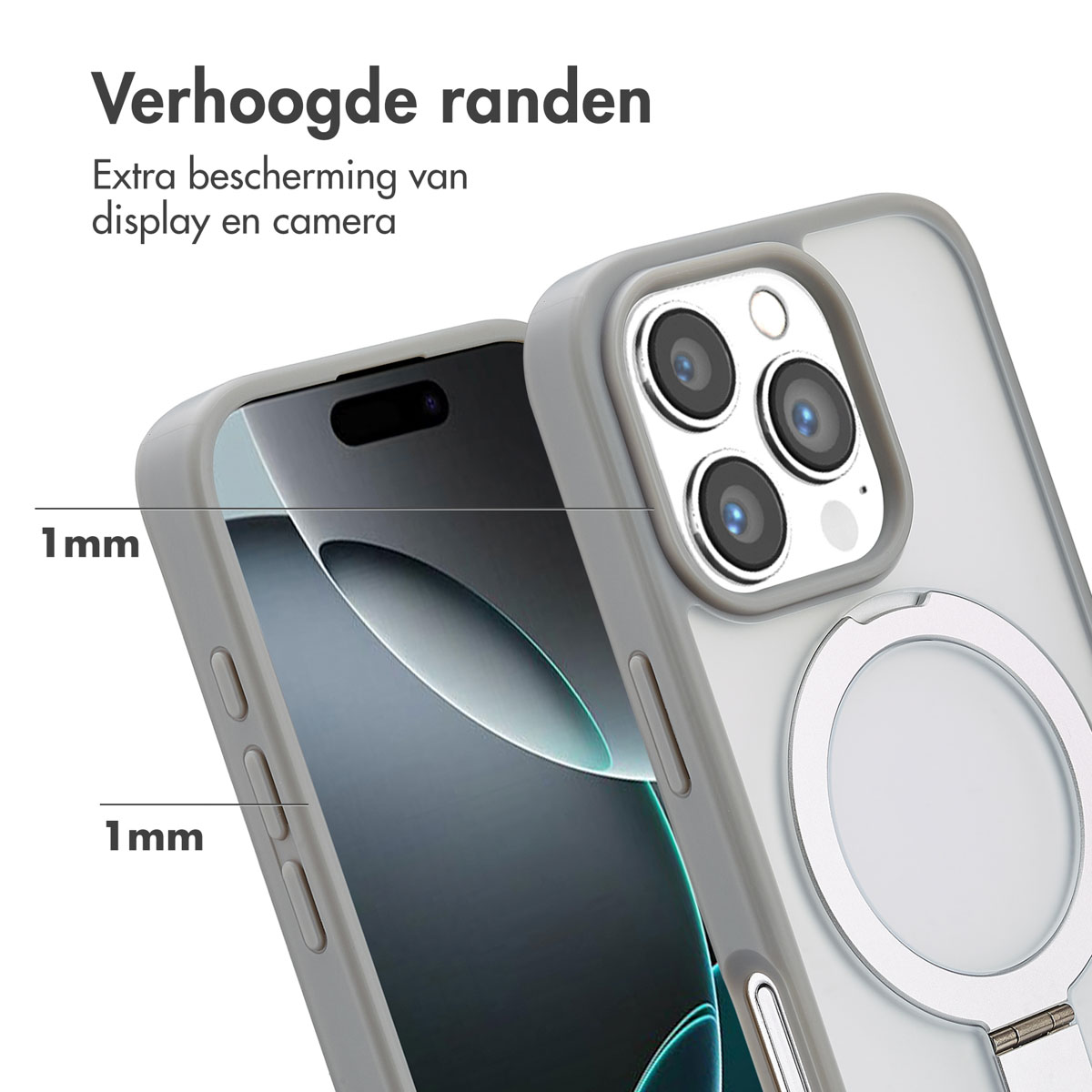 Accezz Ring Stand Backcover met MagSafe Apple iPhone 16 Pro - Grijs - Afbeelding 3