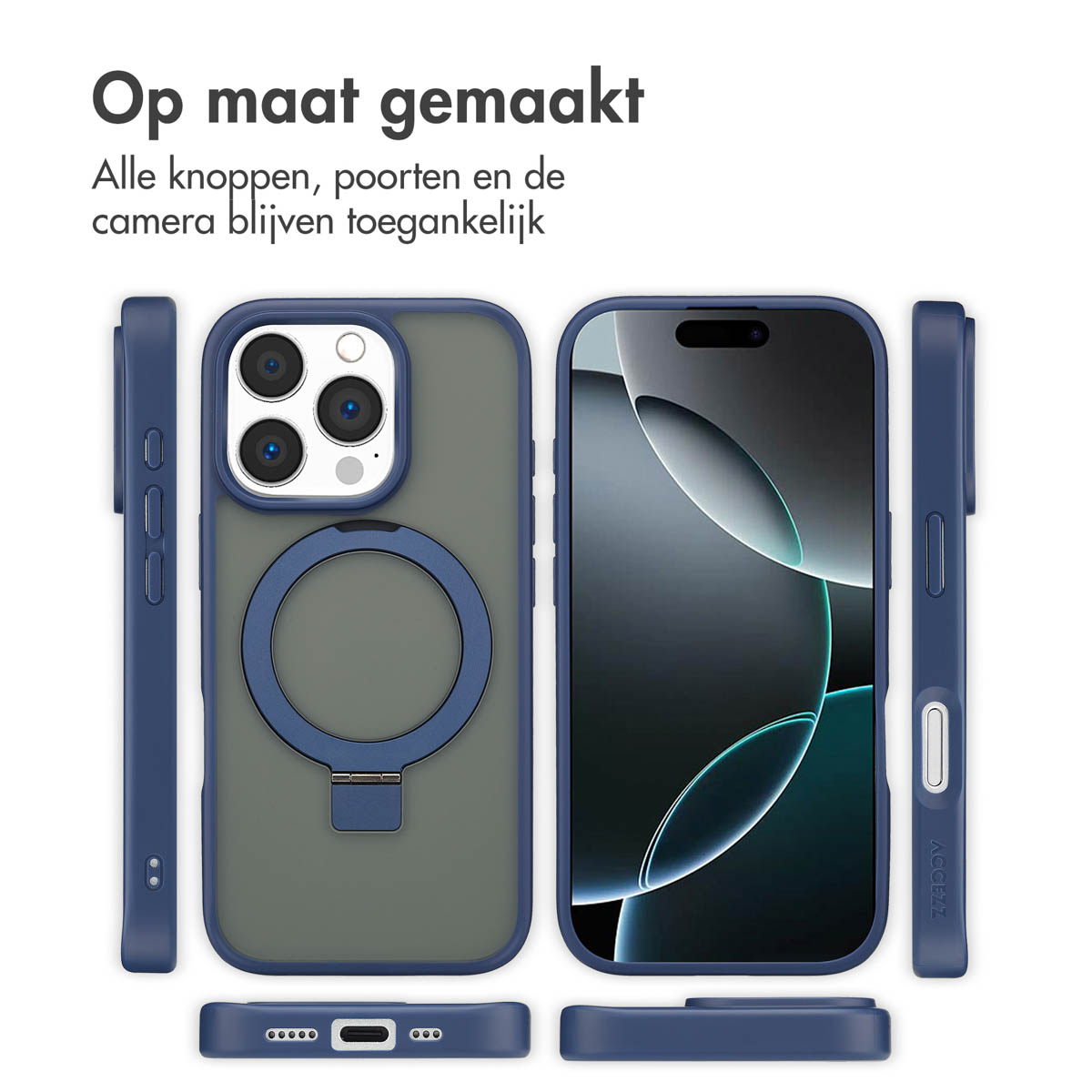 Accezz Ring Stand Backcover met MagSafe Apple iPhone 16 Pro - Blauw - Afbeelding 5