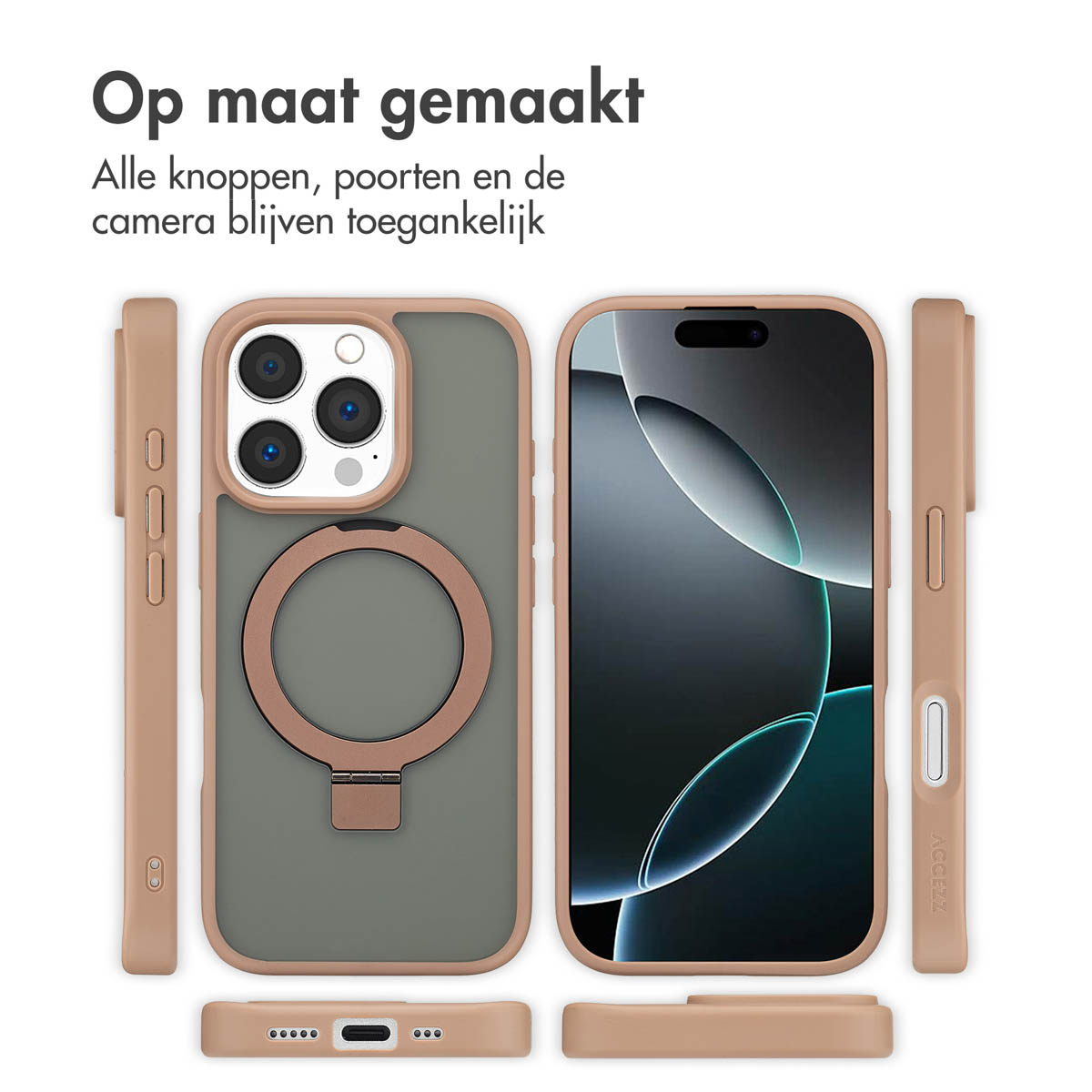 Accezz Ring Stand Backcover met MagSafe Apple iPhone 16 Pro - Bruin - Afbeelding 5