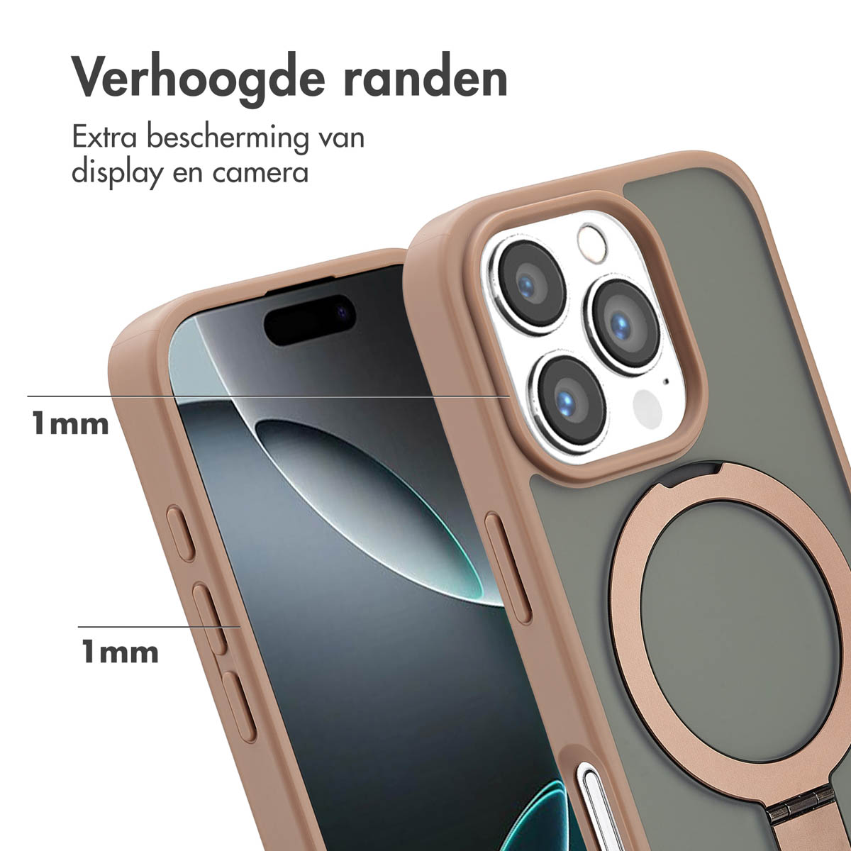 Accezz Ring Stand Backcover met MagSafe Apple iPhone 16 Pro - Bruin - Afbeelding 3