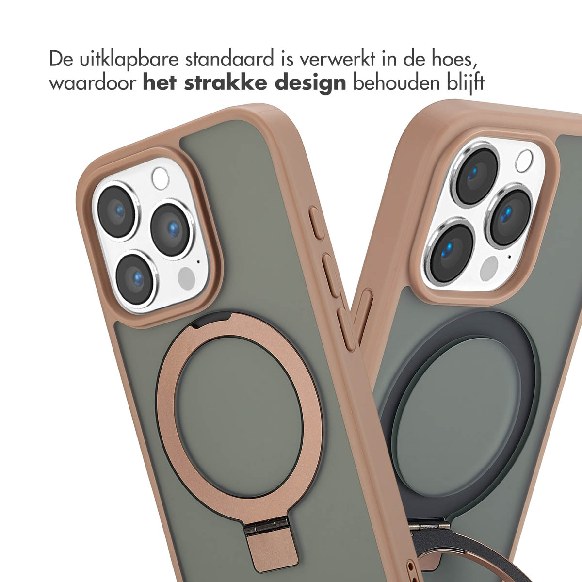 Accezz Ring Stand Backcover met MagSafe Apple iPhone 16 Pro - Bruin - Afbeelding 2