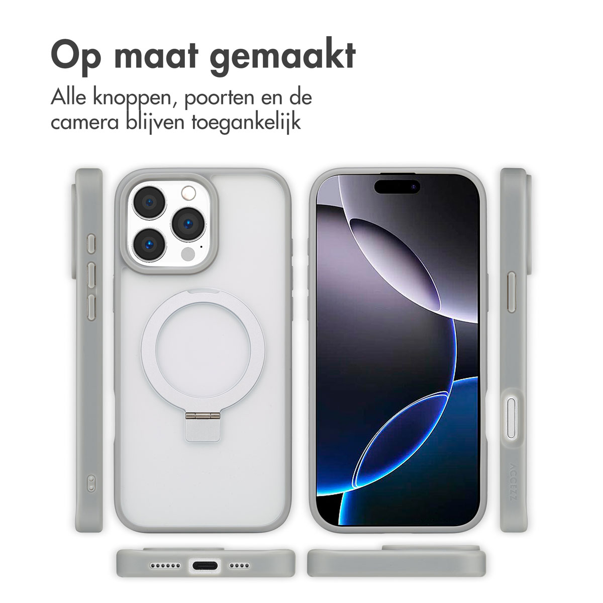 Accezz Ring Stand Backcover met MagSafe Apple iPhone 16 Pro Max - Grijs - Afbeelding 5