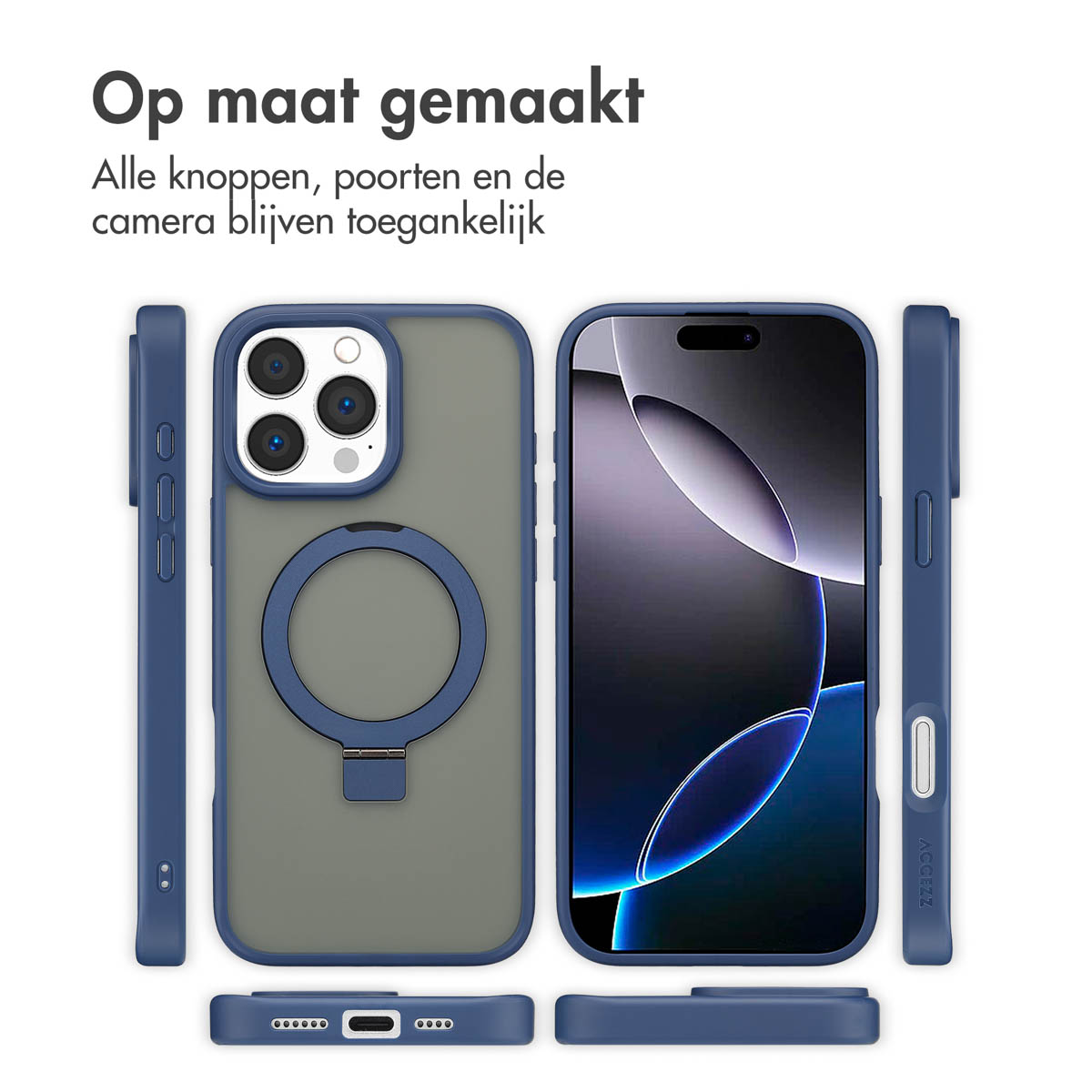 Accezz Ring Stand Backcover met MagSafe Apple iPhone 16 Pro Max - Blauw - Afbeelding 5