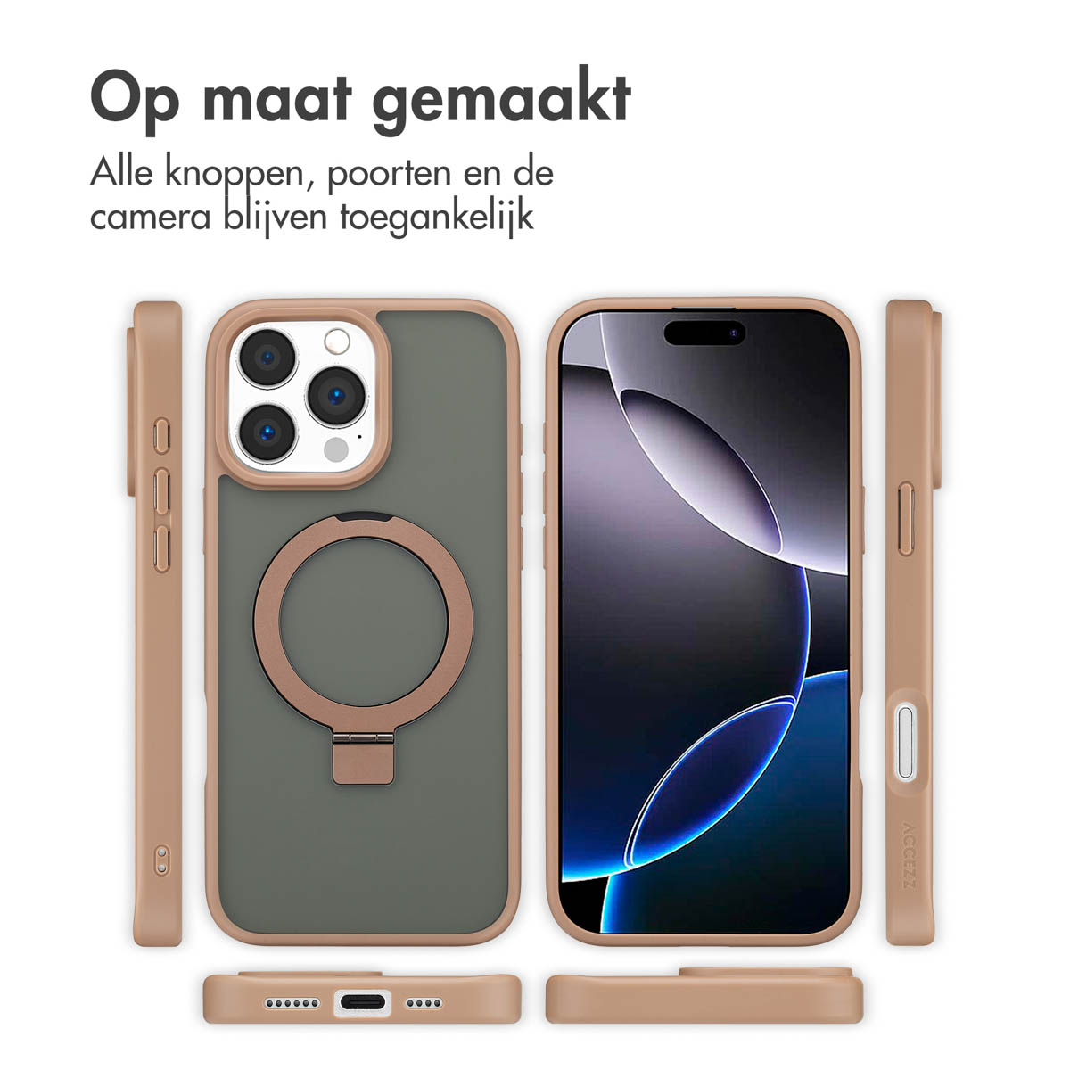 Accezz Ring Stand Backcover met MagSafe Apple iPhone 16 Pro Max - Bruin - Afbeelding 5