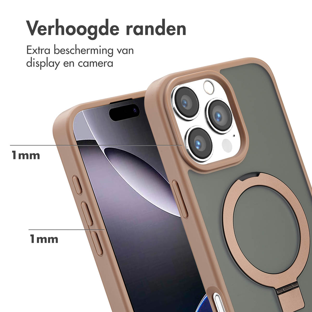 Accezz Ring Stand Backcover met MagSafe Apple iPhone 16 Pro Max - Bruin - Afbeelding 3