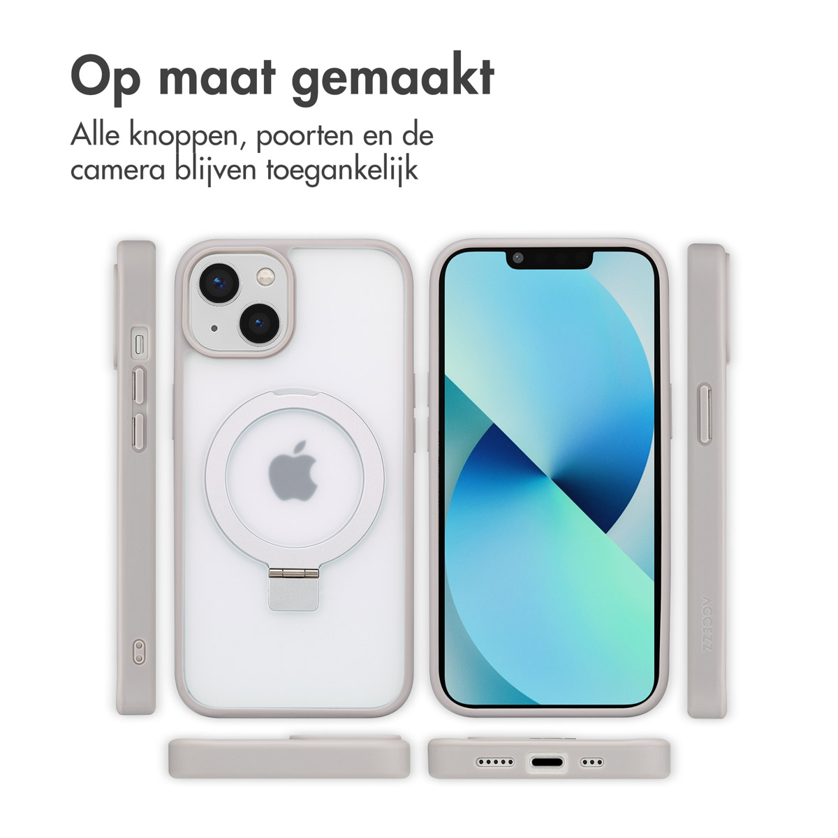 Accezz Ring Stand Backcover met MagSafe Apple iPhone 13 - Grijs - Afbeelding 8