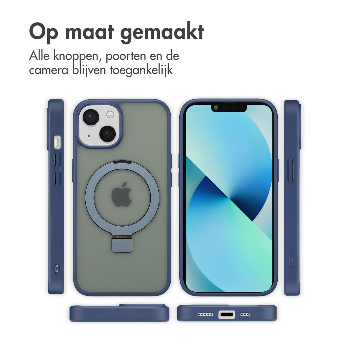 Accezz Ring Stand Backcover met MagSafe Apple iPhone 13 - Blauw - Afbeelding 8