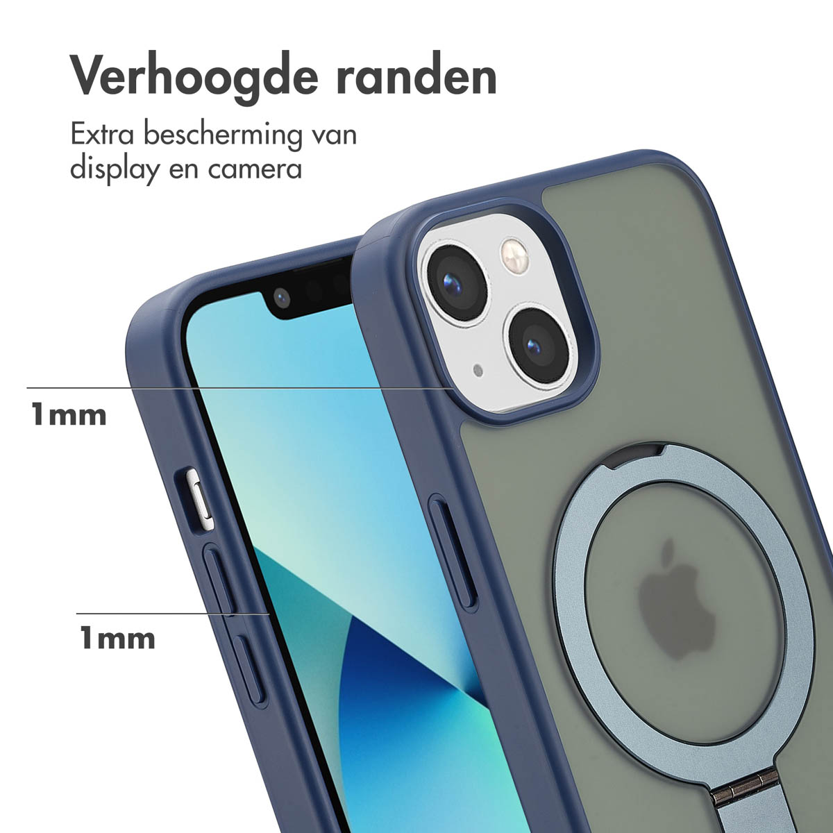 Accezz Ring Stand Backcover met MagSafe Apple iPhone 13 - Blauw - Afbeelding 6