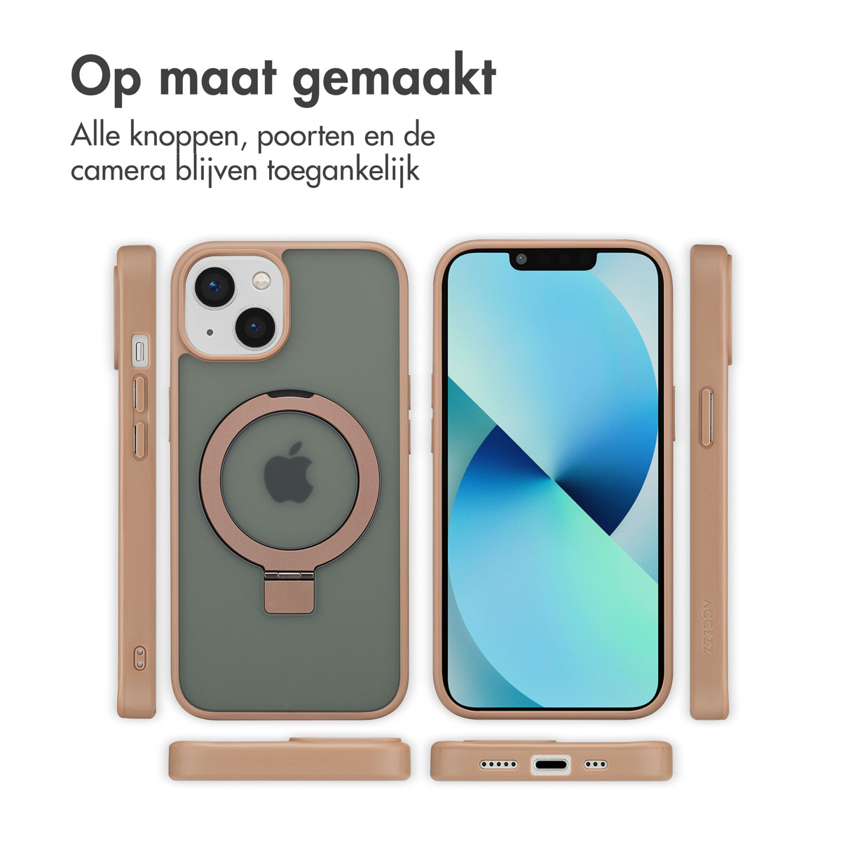 Accezz Ring Stand Backcover met MagSafe Apple iPhone 13 - Bruin - Afbeelding 8