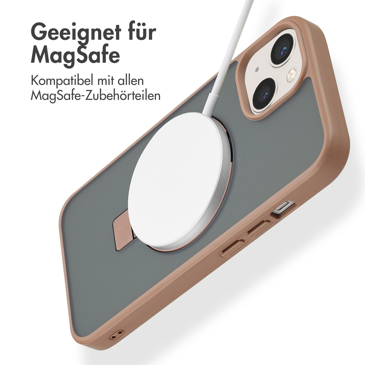 Accezz Ring Stand Backcover met MagSafe Apple iPhone 13 - Bruin - Afbeelding 5