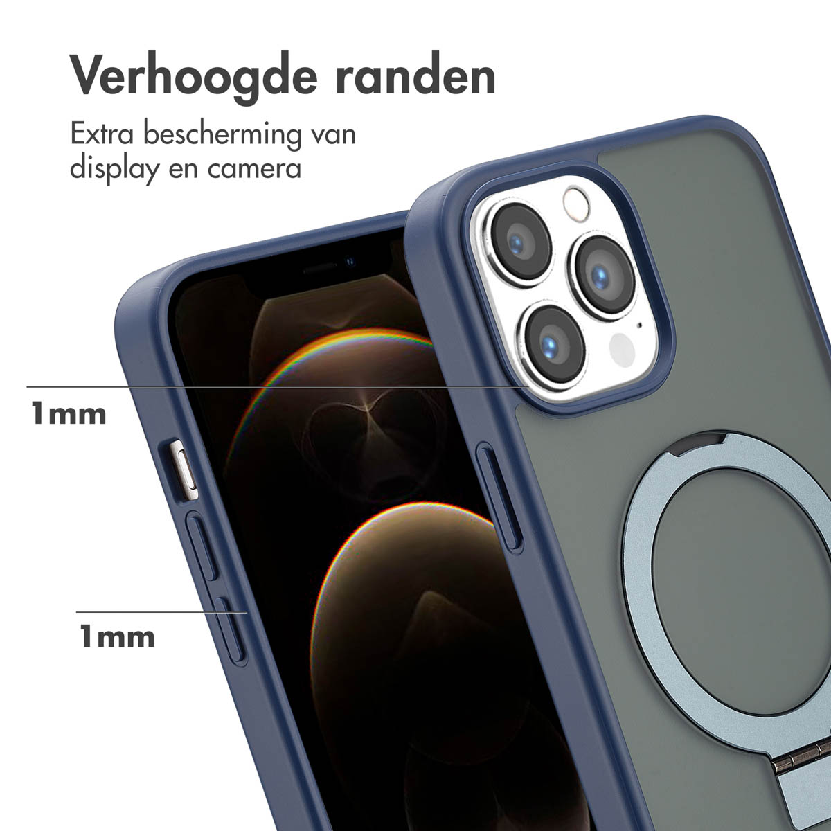 Accezz Ring Stand Backcover met MagSafe Apple iPhone 13 Pro Max - Blauw - Afbeelding 6