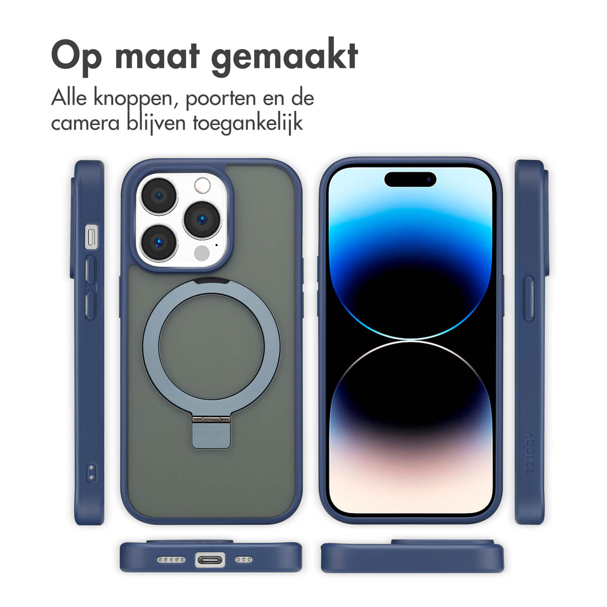 Accezz Ring Stand Backcover met MagSafe Apple iPhone 14 Pro - Blauw - Afbeelding 8