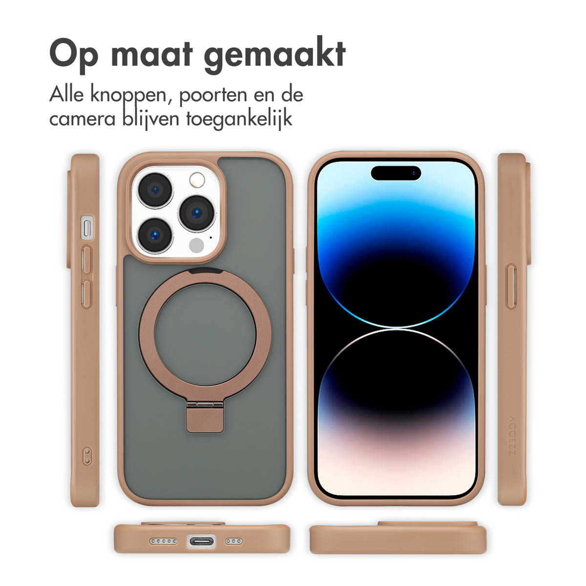 Accezz Ring Stand Backcover met MagSafe Apple iPhone 14 Pro - Bruin - Afbeelding 8