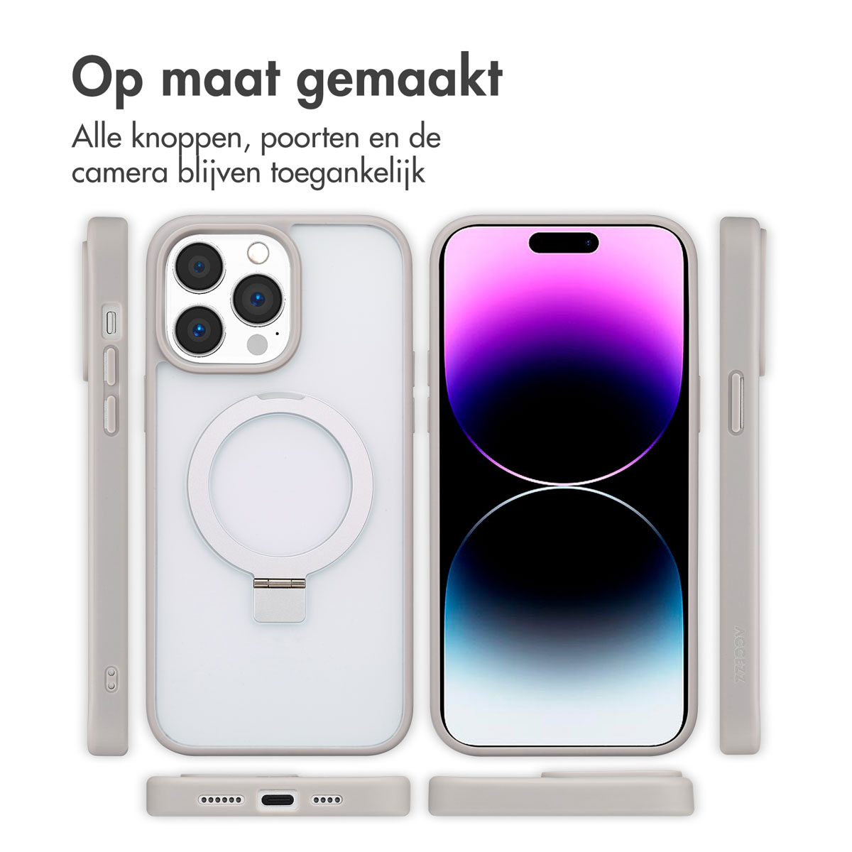 Accezz Ring Stand Backcover met MagSafe Apple iPhone 14 Pro Max - Grijs - Afbeelding 8