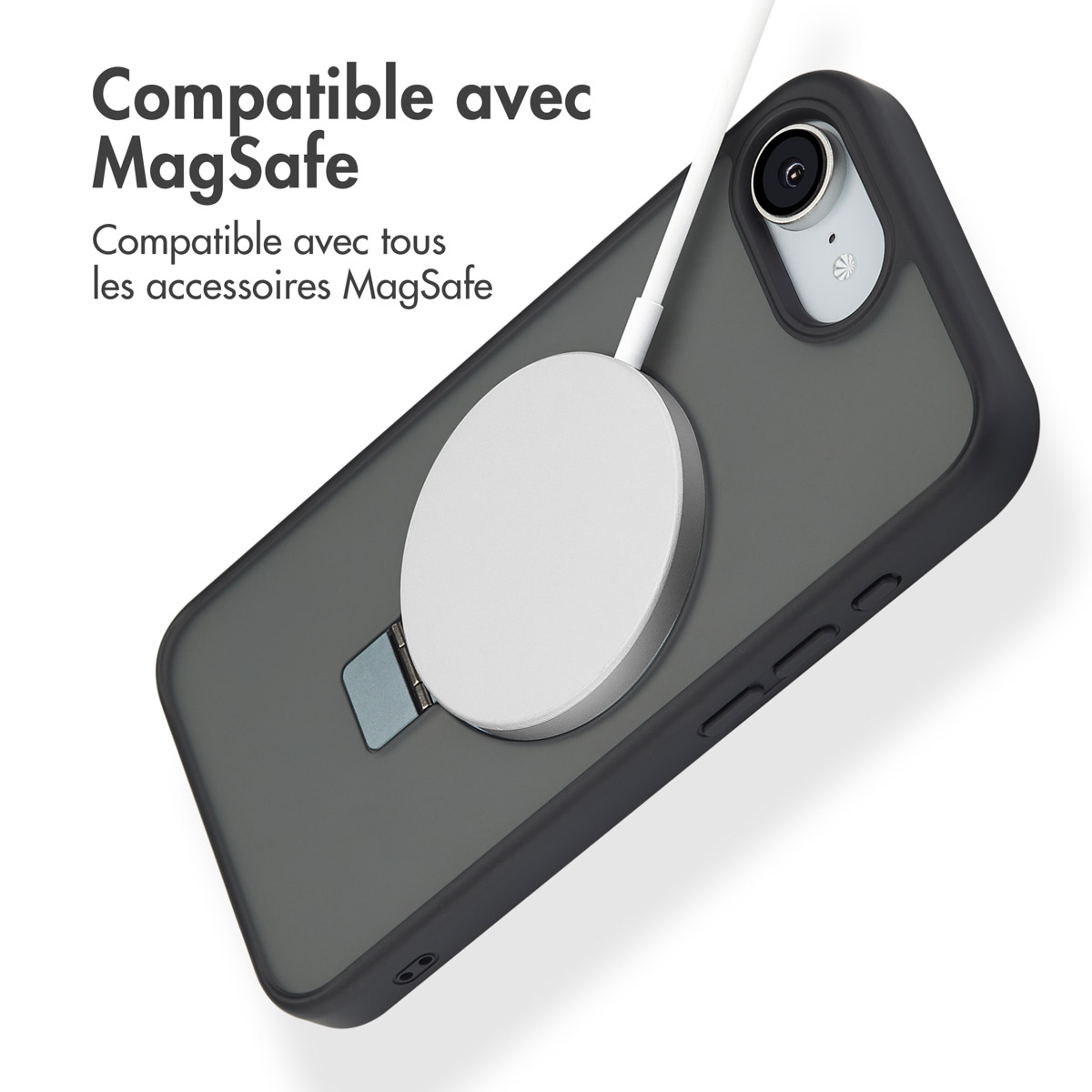 Accezz Ring Stand Backcover met MagSafe Apple iPhone 16e - Zwart - Afbeelding 4