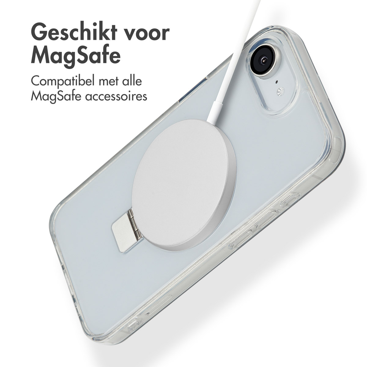 Accezz Ring Stand Backcover met MagSafe Apple iPhone 16e - Transparant - Afbeelding 4