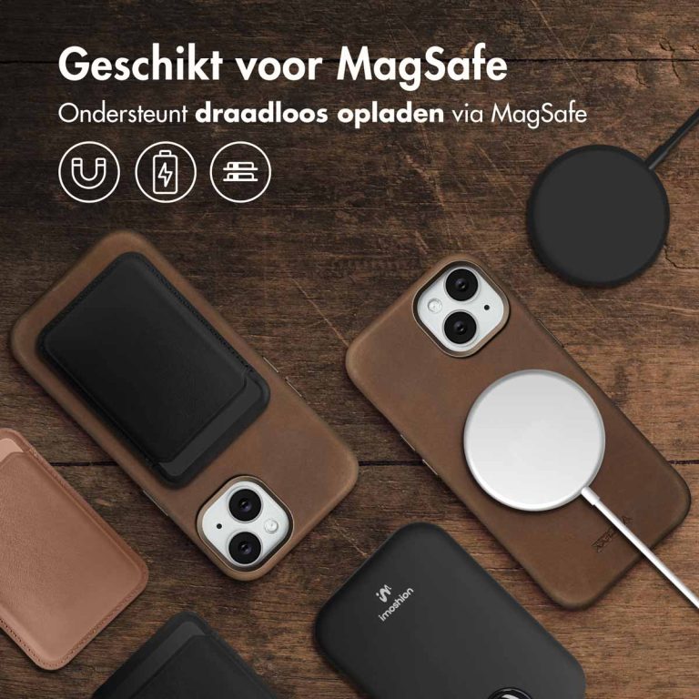 Accezz Vintage Leather Magsafe Backcover iPhone 15 - Rustic Brown - Afbeelding 9