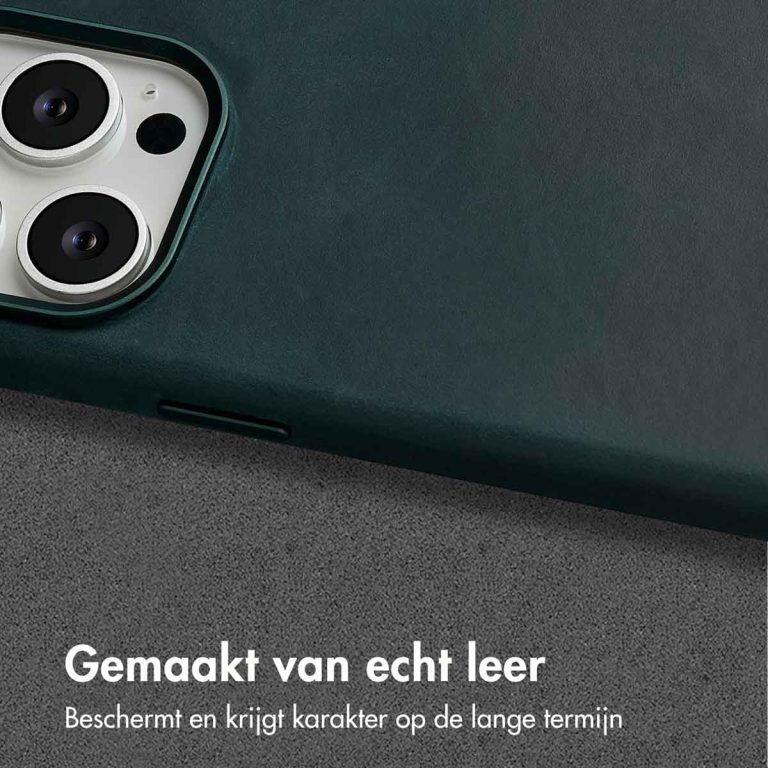 Accezz Vintage Leather Magsafe Backcover iPhone 15 Pro - Smokey Green - Afbeelding 8