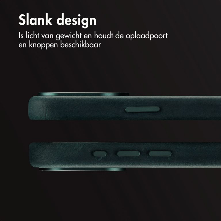 Accezz Vintage Leather Magsafe Backcover iPhone 15 Pro Max - Smokey Green - Afbeelding 9