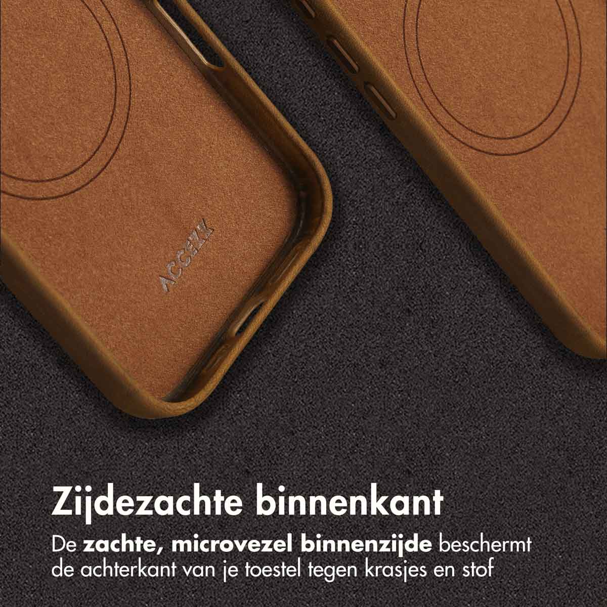 Accezz Vintage Leather Magsafe Backcover Apple iPhone 16 Pro - Tabacco Cognac - Afbeelding 4