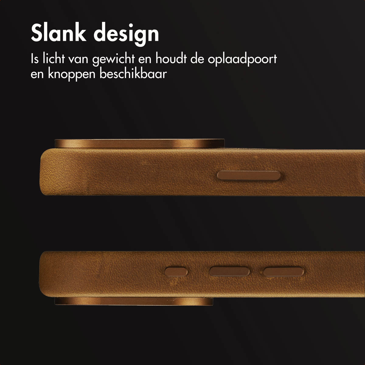 Accezz Vintage Leather Magsafe Backcover Apple iPhone 16 Pro - Tabacco Cognac - Afbeelding 3