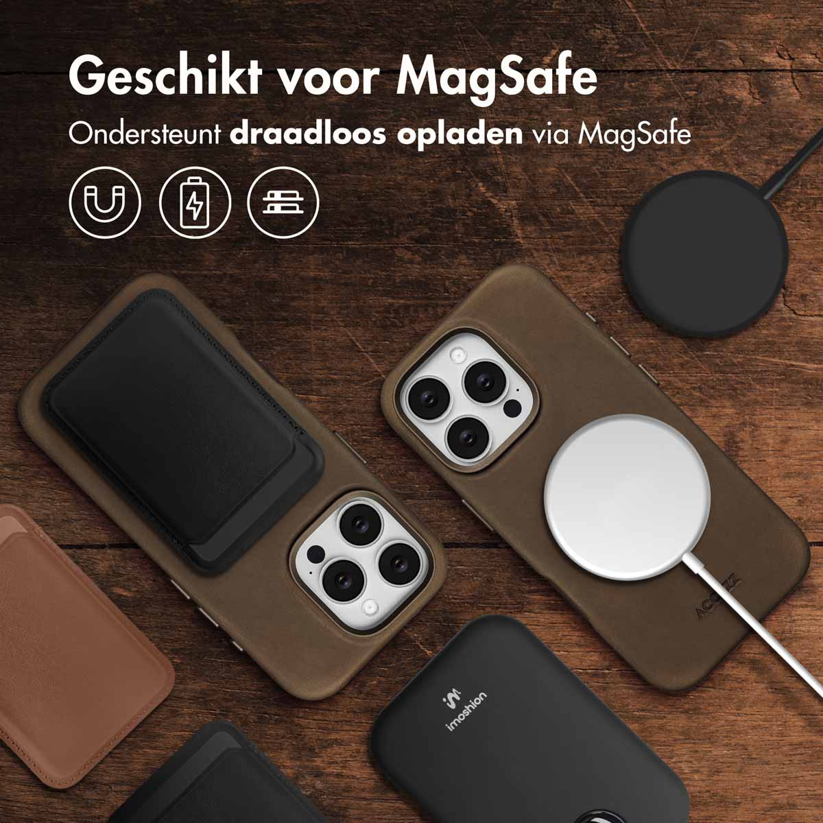 Accezz Vintage Leather Magsafe Backcover Apple iPhone 16 Pro - Rustic Brown - Afbeelding 5