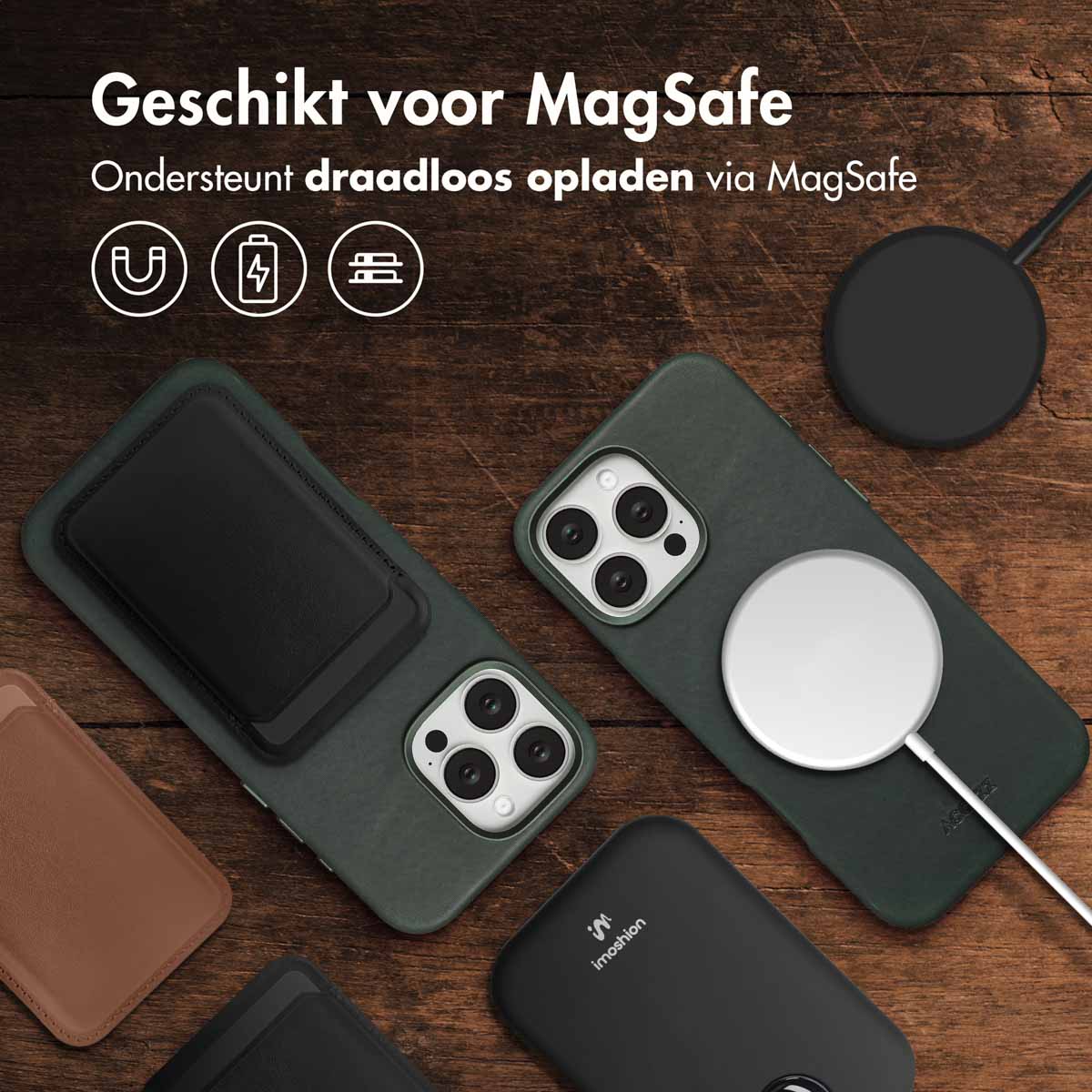 Accezz Vintage Leather Magsafe Backcover Apple iPhone 16 Pro Max - Smokey Green - Afbeelding 5