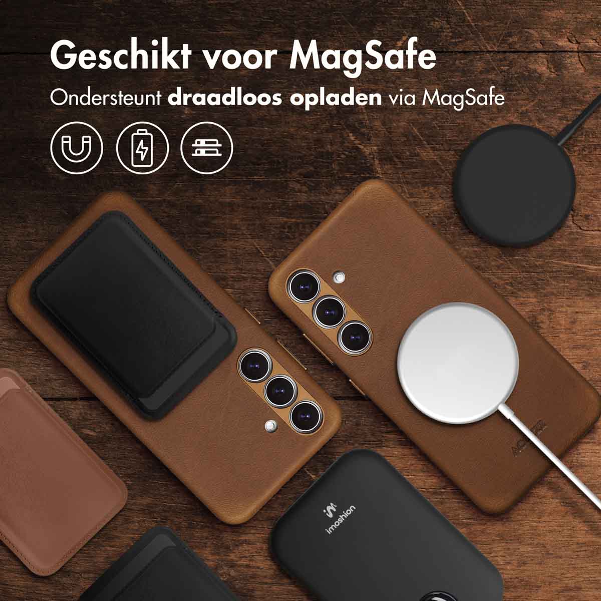 Accezz Vintage Leather Magsafe Backcover Samsung Galaxy S24 / S25 - Tabacco Cognac - Afbeelding 7