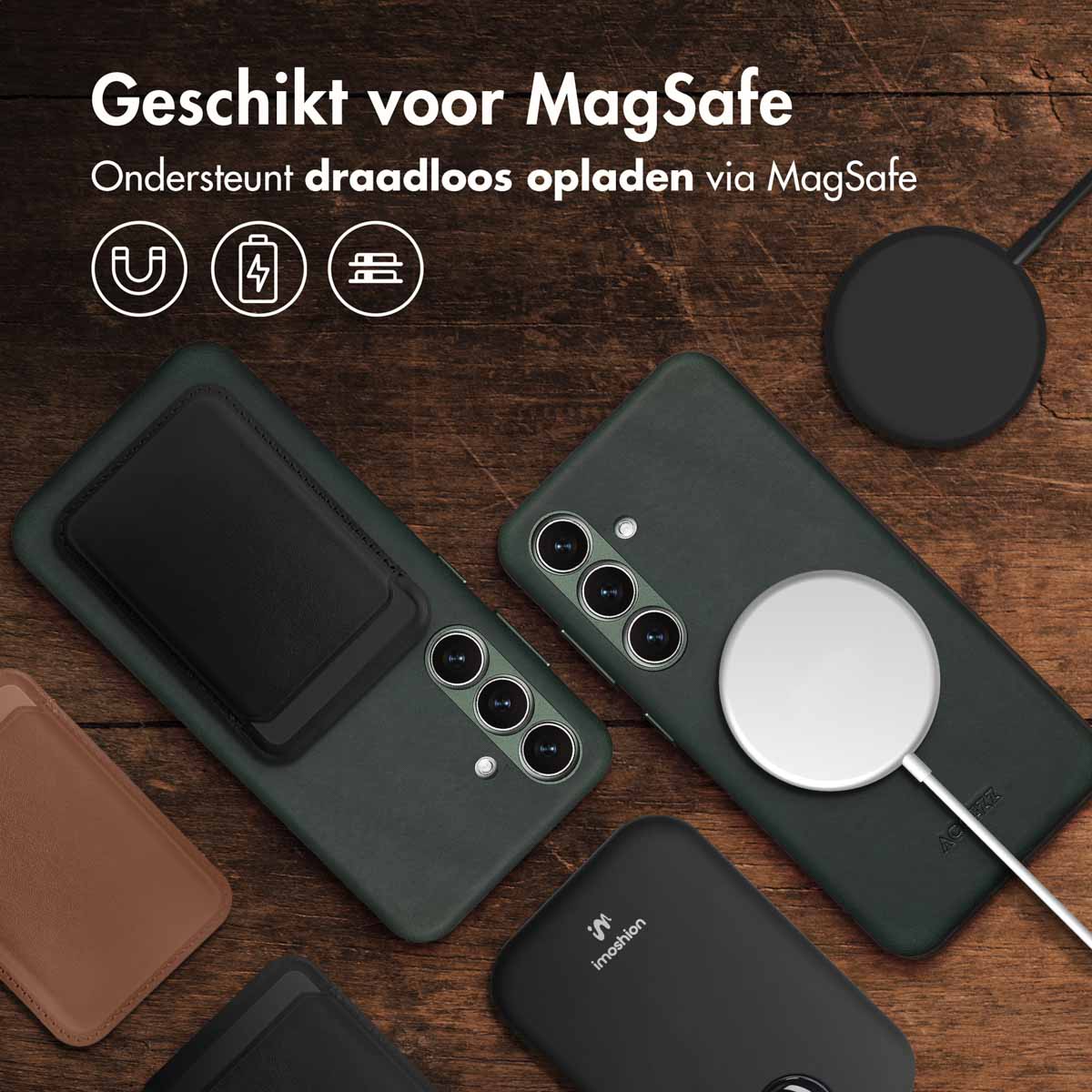 Accezz Vintage Leather Magsafe Backcover Samsung Galaxy S24 / S25 - Smokey Green - Afbeelding 7