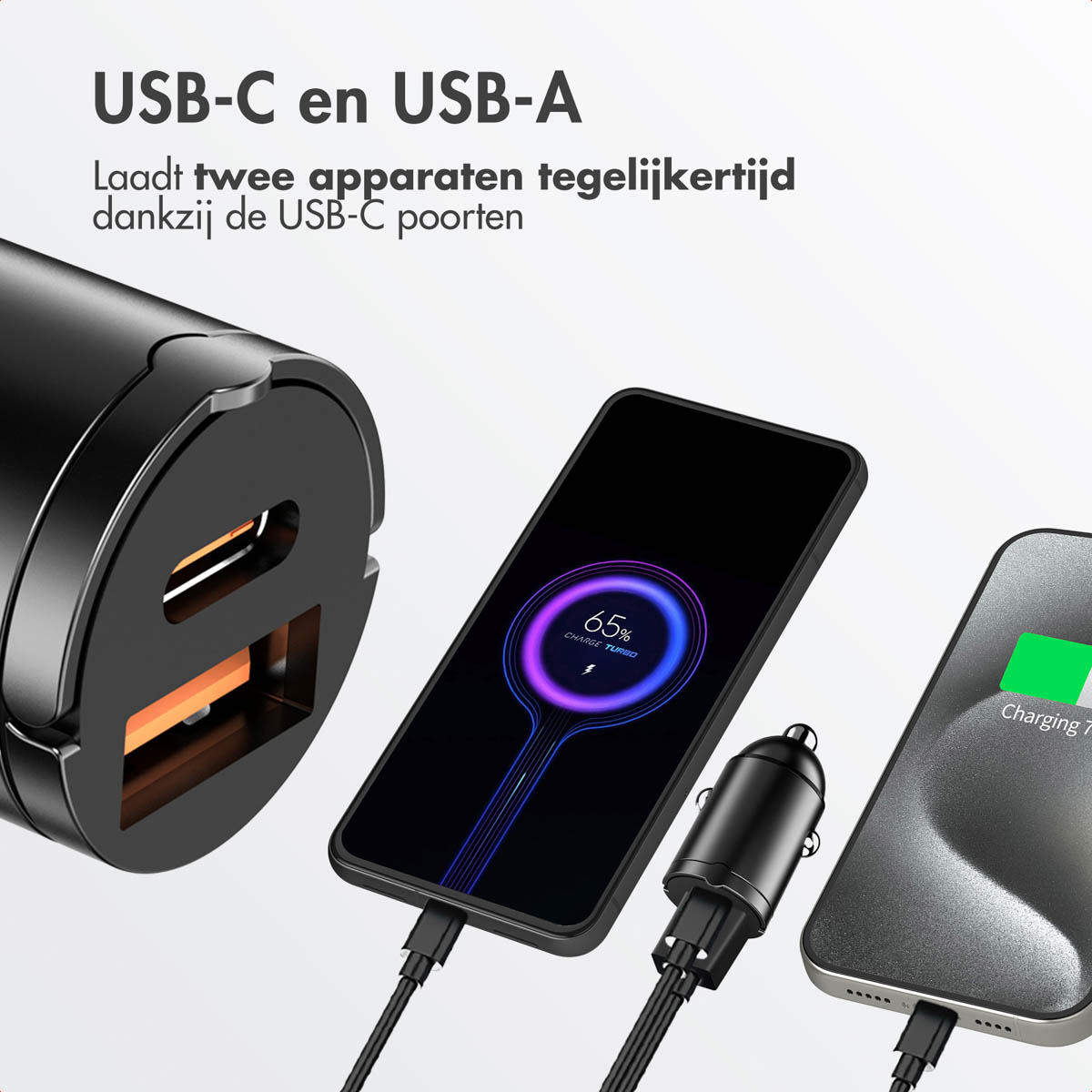 Accezz Autolader | Snellader met 2 poorten - USB-A 30 watt + USB-C 65 watt - Zwart - Afbeelding 8