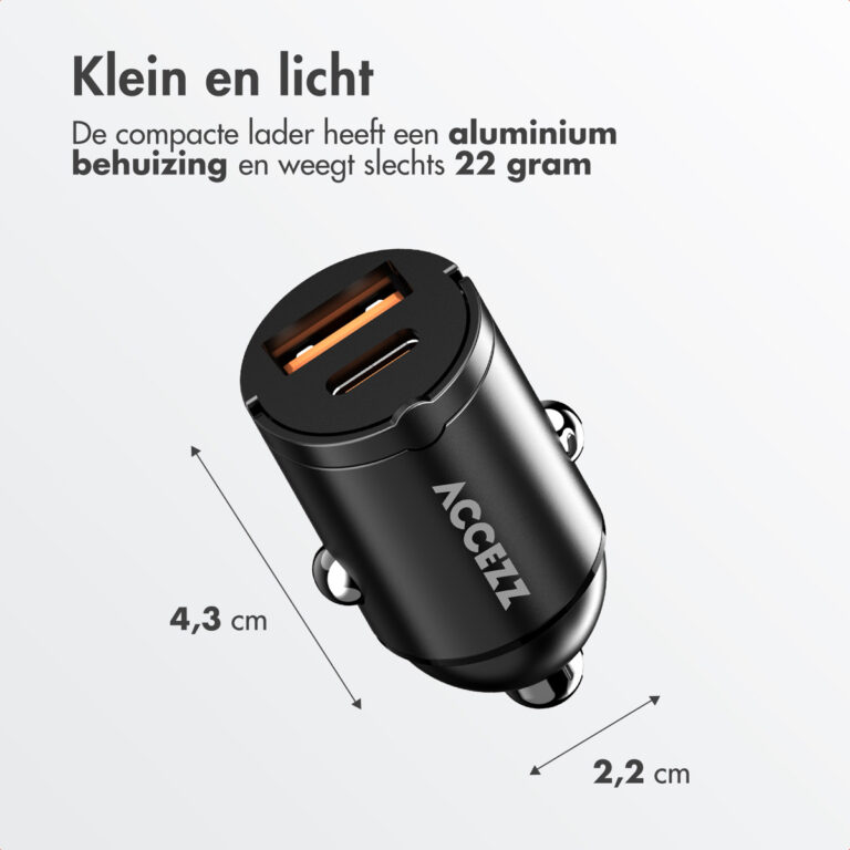 Accezz Autolader | Snellader met 2 poorten - USB-A 30 watt + USB-C 65 watt - Zwart - Afbeelding 6