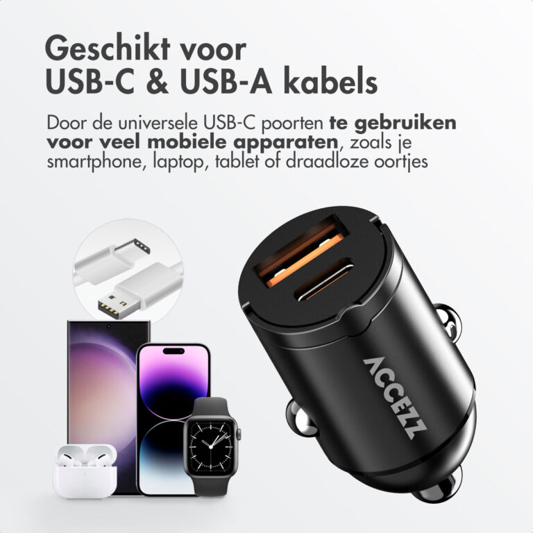 Accezz Autolader | Snellader met 2 poorten - USB-A 30 watt + USB-C 65 watt - Zwart - Afbeelding 5