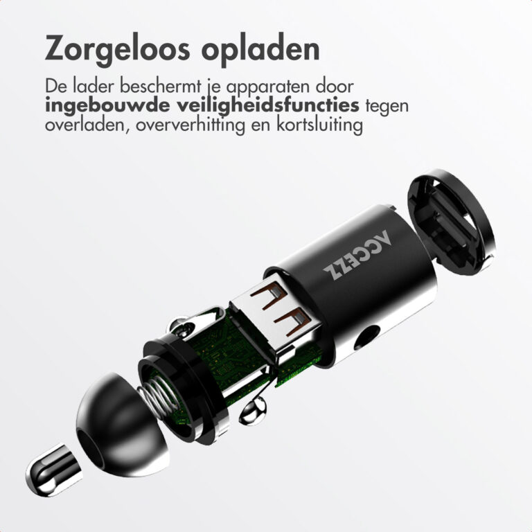Accezz Autolader | Snellader met 2 poorten - USB-A 30 watt + USB-C 65 watt - Zwart - Afbeelding 3