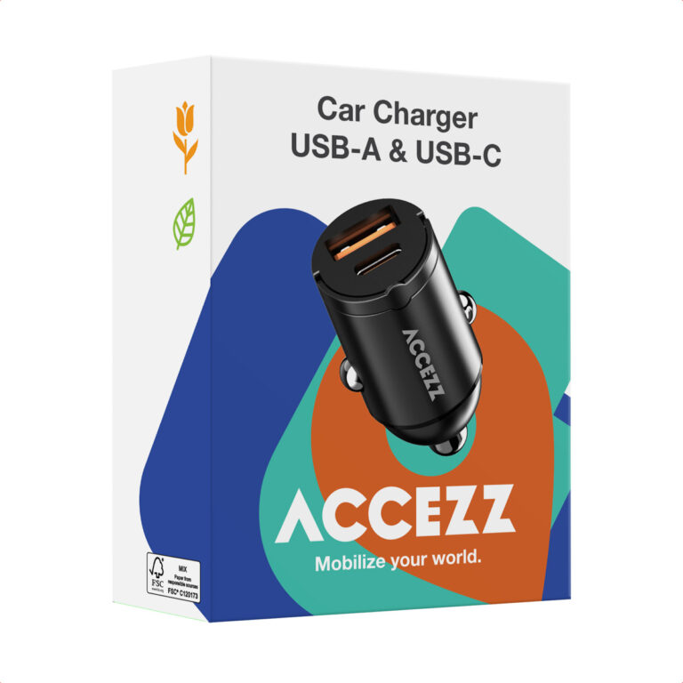 Accezz Autolader | Snellader met 2 poorten - USB-A 30 watt + USB-C 65 watt - Zwart - Afbeelding 2