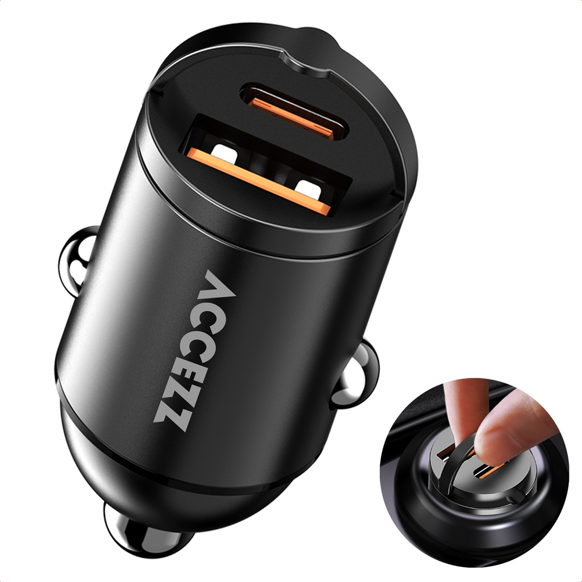 Accezz Autolader | Snellader met 2 poorten – USB-A 30 watt + USB-C 65 watt – Zwart