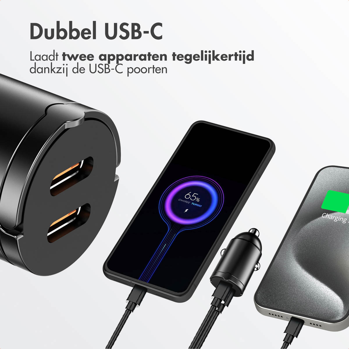 Accezz Autolader | Snellader met 2 poorten - 2x USB-C 65 watt - Afbeelding 9