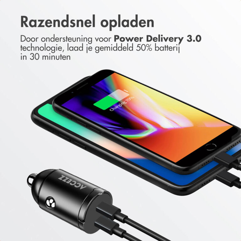 Accezz Autolader | Snellader met 2 poorten - 2x USB-C 65 watt - Afbeelding 6