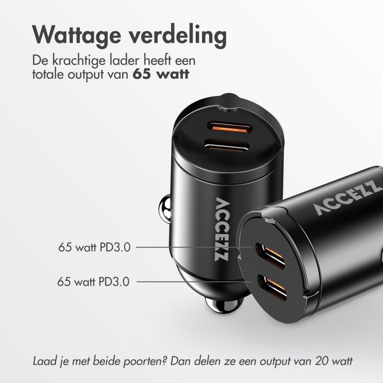 Accezz Autolader | Snellader met 2 poorten - 2x USB-C 65 watt - Afbeelding 8