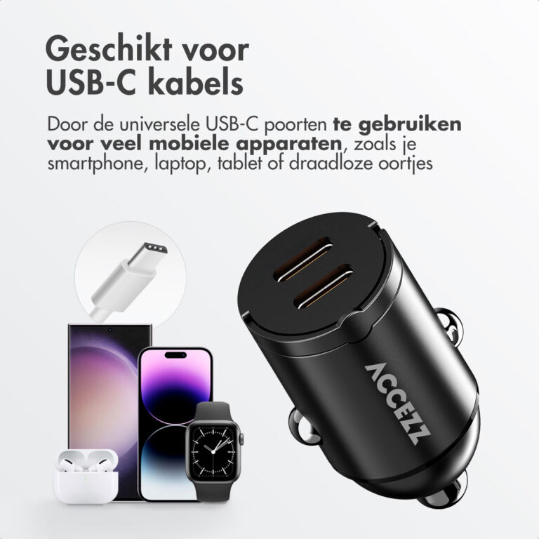 Accezz Autolader | Snellader met 2 poorten - 2x USB-C 65 watt - Afbeelding 5