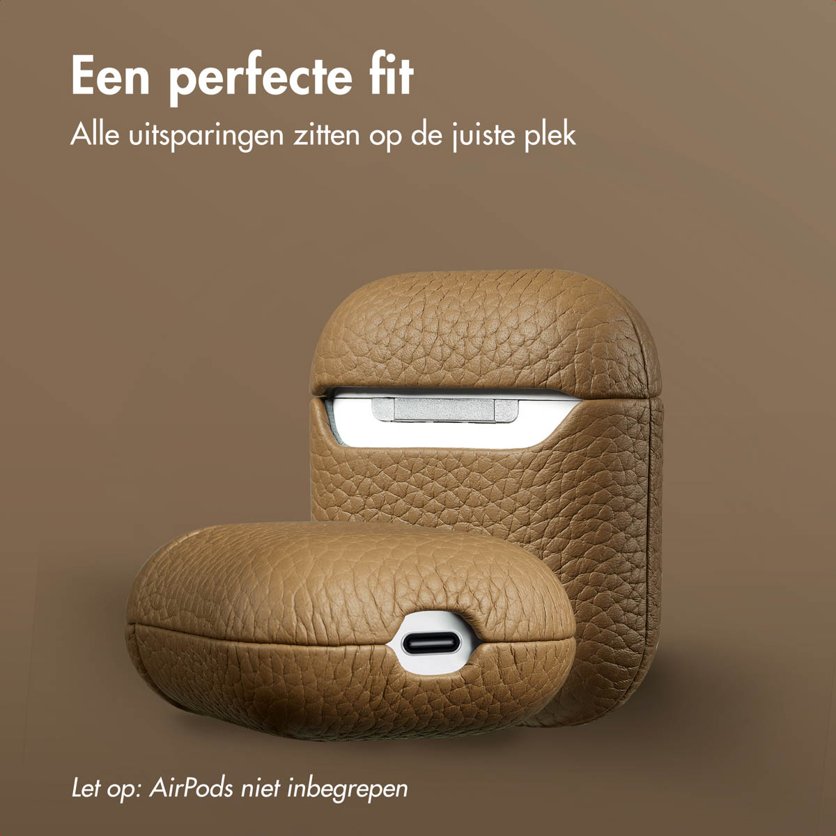 Accezz Echt Leren Case Apple AirPods 1 / 2 - Taupe - Afbeelding 7