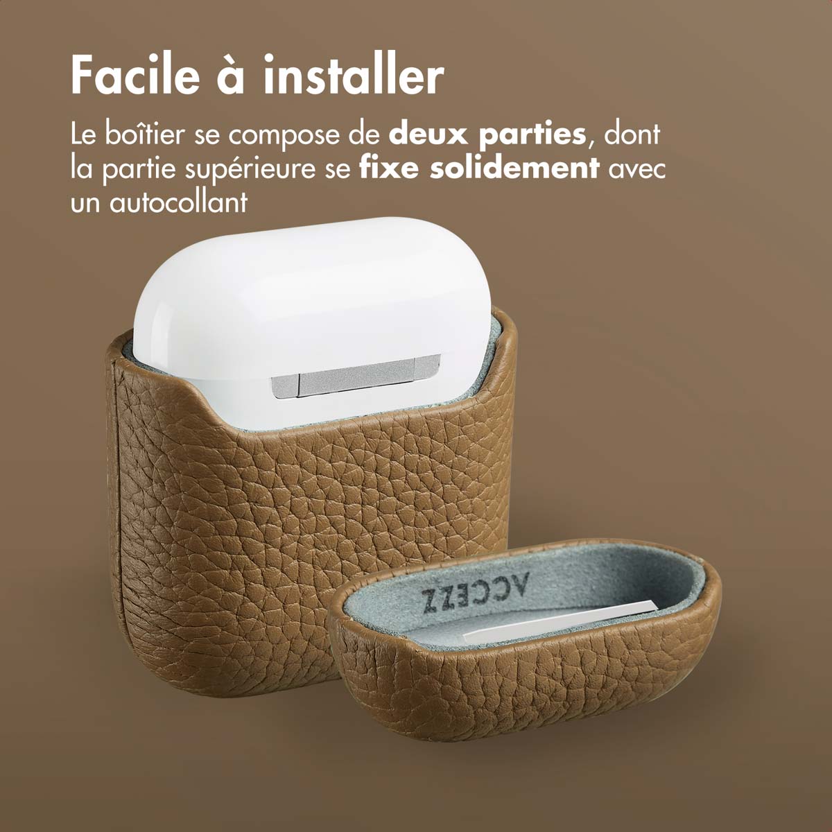 Accezz Echt Leren Case Apple AirPods 1 / 2 - Taupe - Afbeelding 9